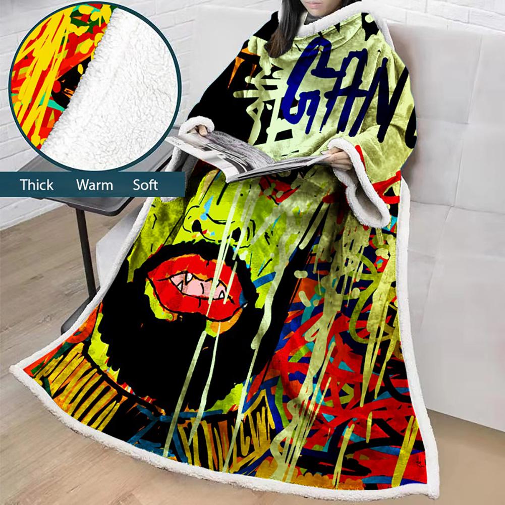 3D Digital Fashion Printed Blanket With Sleeves-Graffiti Blanket Robe