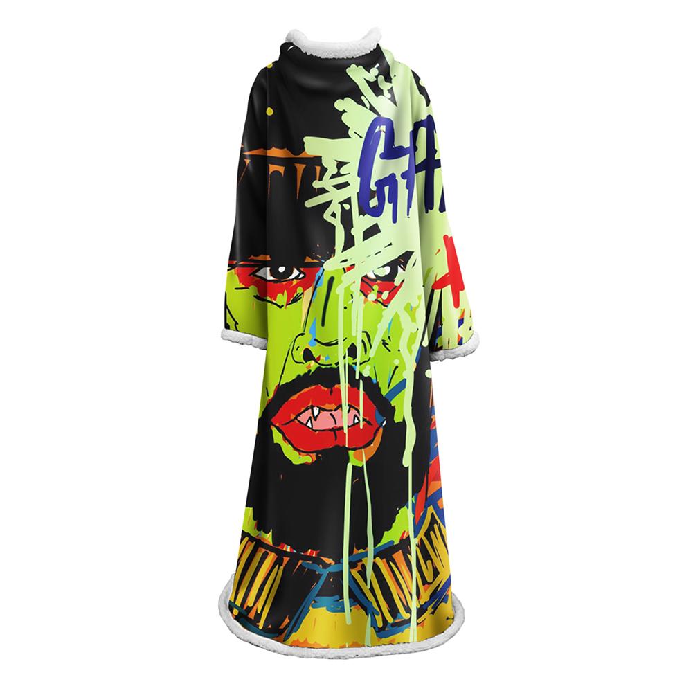 3D Digital Fashion Printed Blanket With Sleeves-Graffiti Blanket Robe