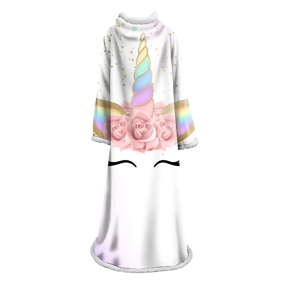 3D Digital Printed Blanket With Sleeves-Unicorn Cartoon Blanket Robe