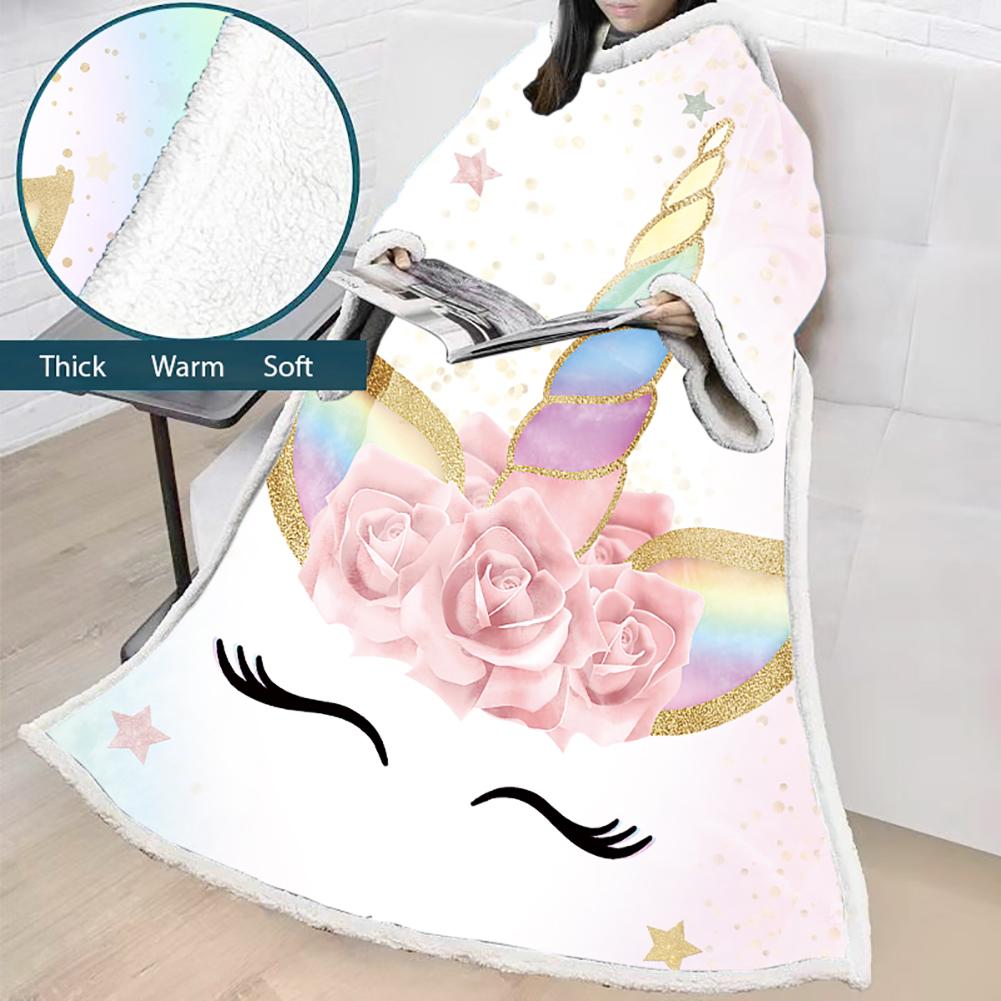 3D Digital Printed Blanket With Sleeves-Unicorn Cartoon Blanket Robe