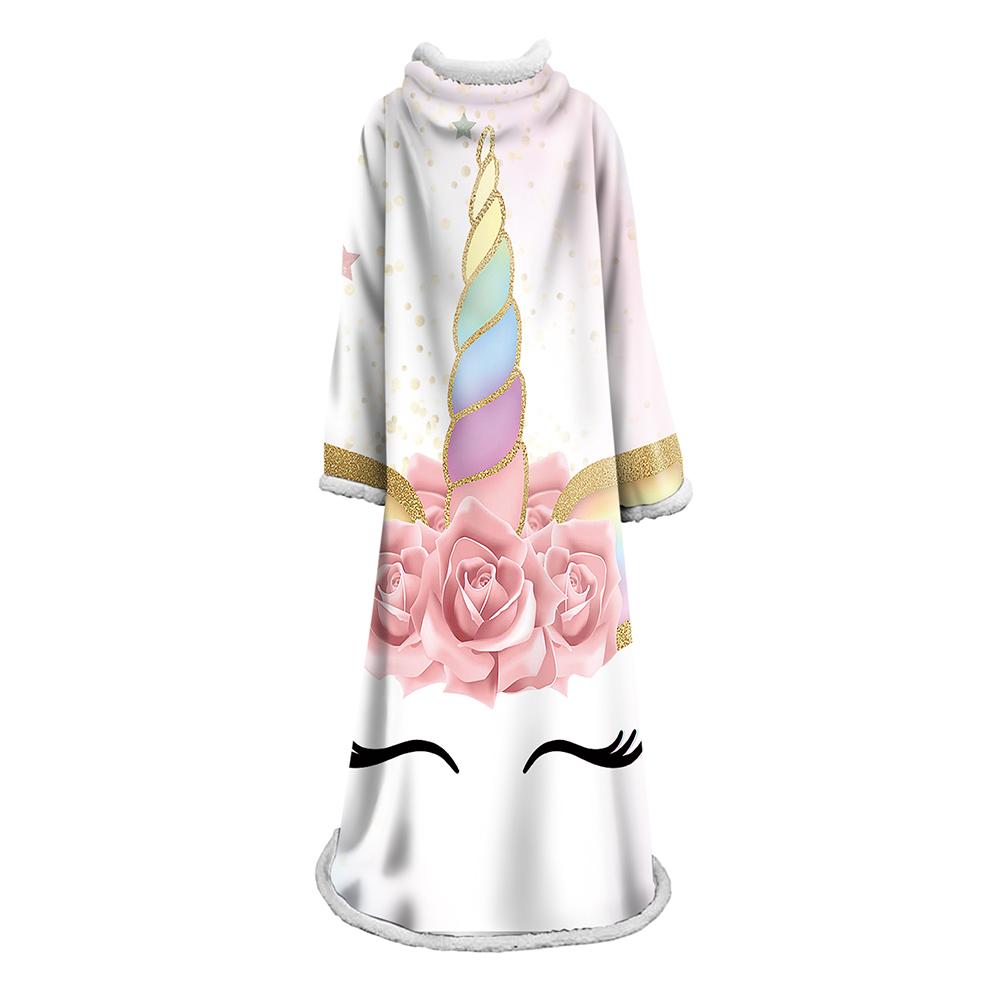 3D Digital Printed Blanket With Sleeves-Unicorn Cartoon Blanket Robe