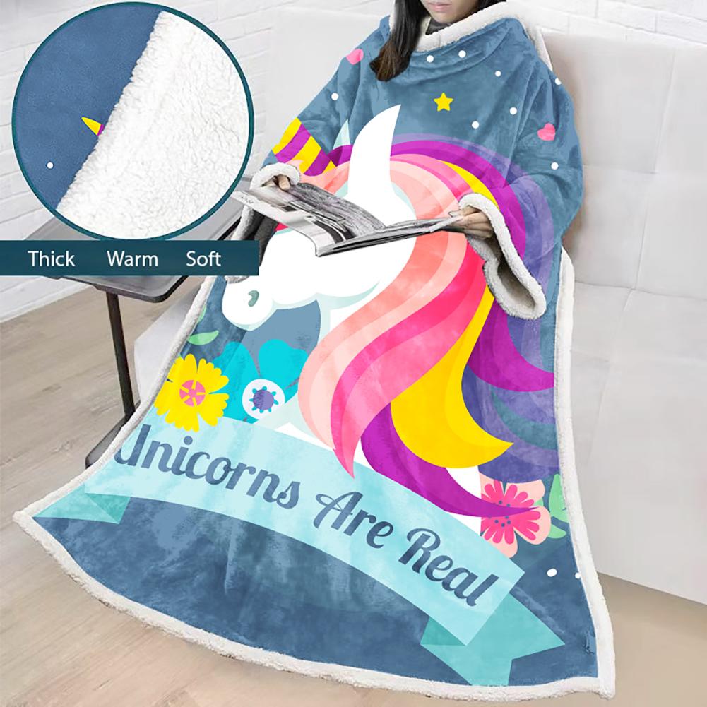 3D Digital Printed Blanket With Sleeves-Unicorn Cartoon Blanket Robe