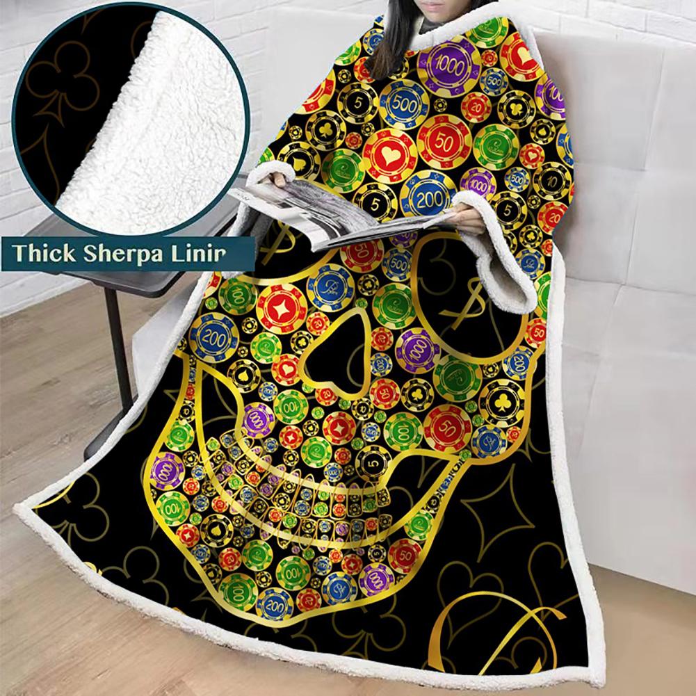 3D Digital Printed Skull Blanket With Sleeves-Horror Blanket Robe