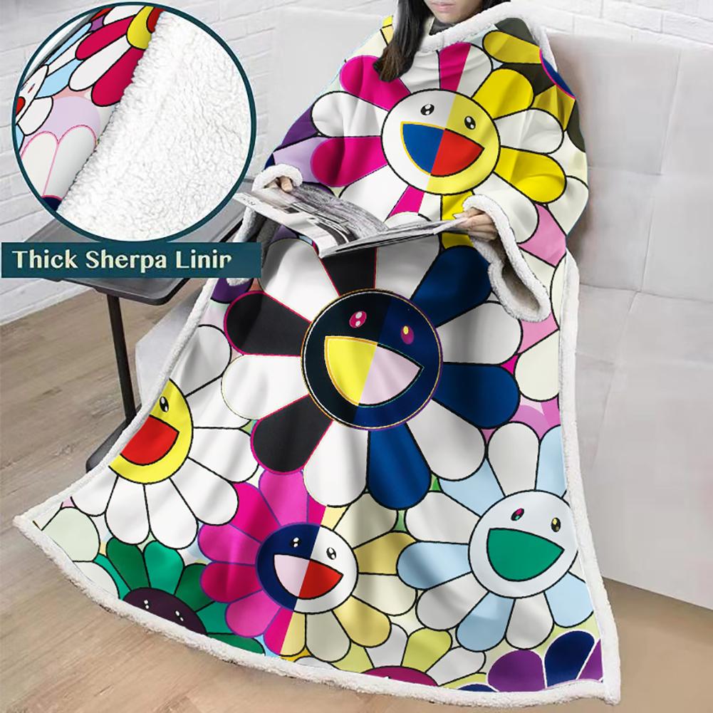 3D Digital Flower Printed Blanket With Sleeves-Cute Cartoon Blanket Robe
