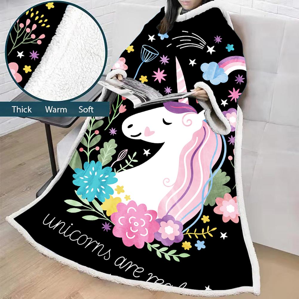 3D Digital Printed Blanket With Sleeves-Unicorn Cartoon Blanket Robe