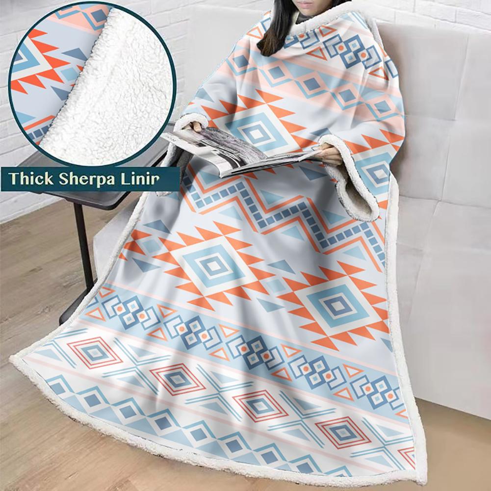 3D Digital Printed Blanket With Sleeves-Geometric Designs Blanket Robe