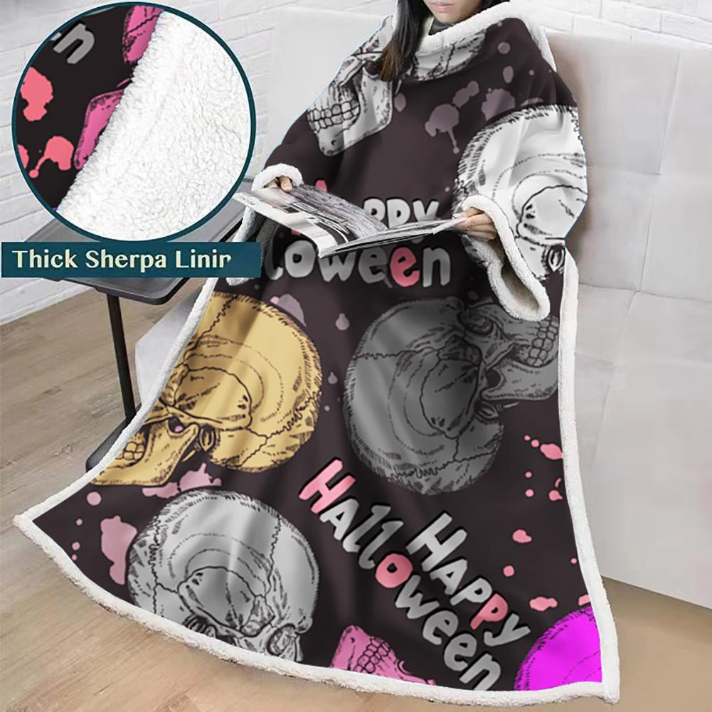 3D Digital Printed Skull Blanket With Sleeves-Horror Blanket Robe