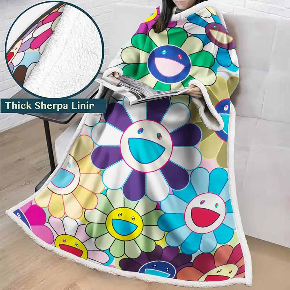 3D Digital Flower Printed Blanket With Sleeves-Cute Cartoon Blanket Robe