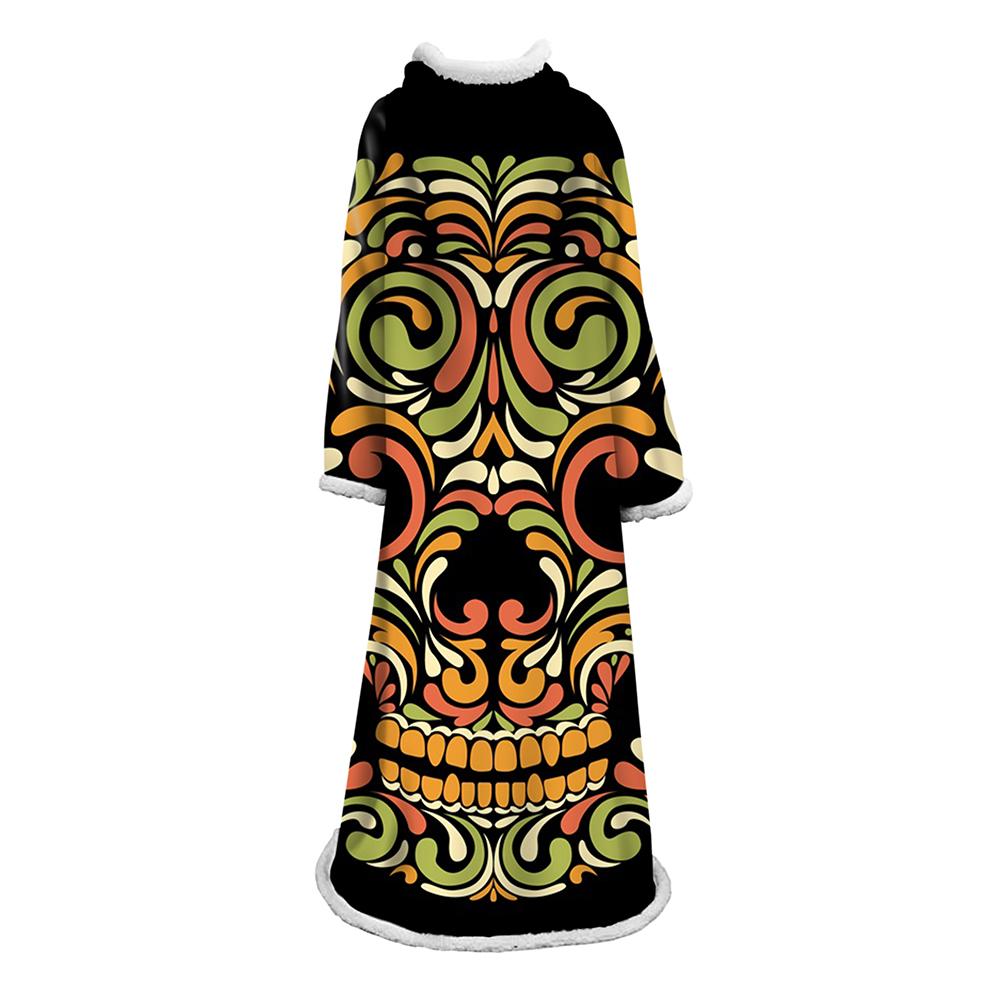 3D Digital Printed Skull Blanket With Sleeves-Horror Blanket Robe