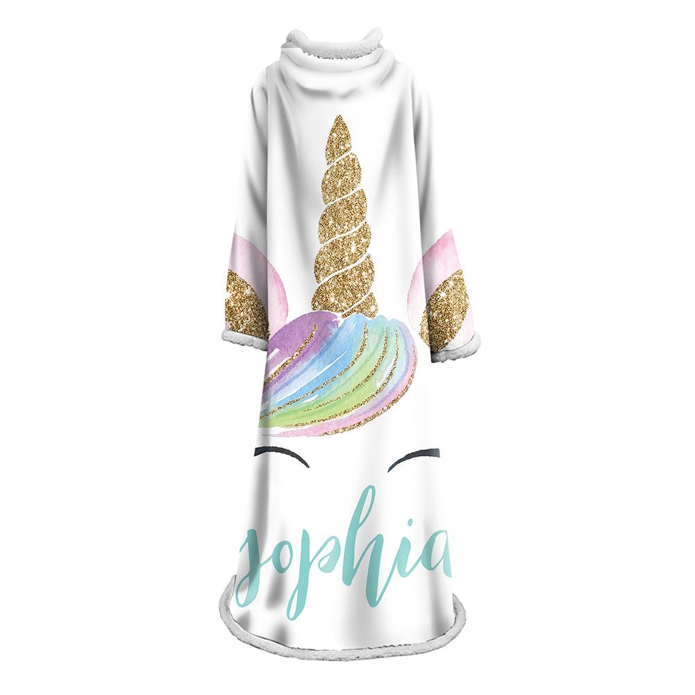 3D Digital Printed Blanket With Sleeves-Unicorn Cartoon Blanket Robe