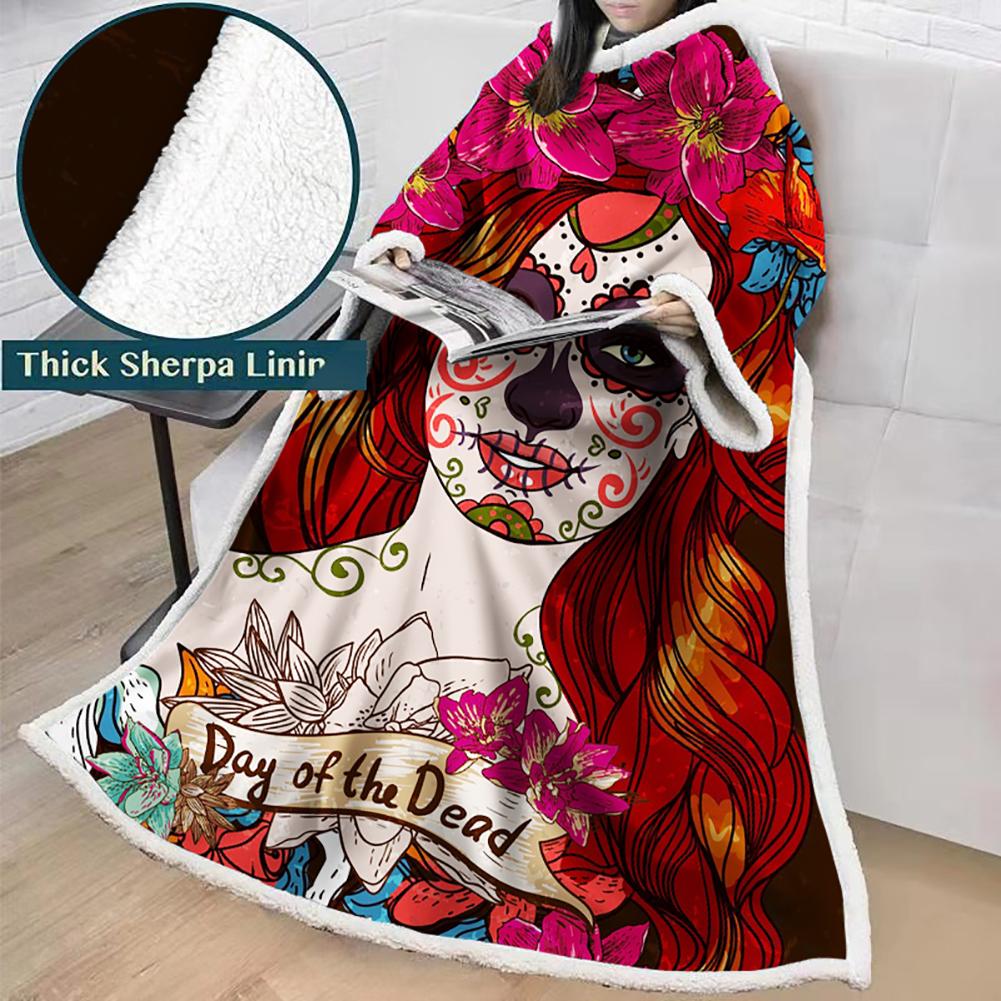 3D Digital Printed Skull Blanket With Sleeves-Horror Blanket Robe