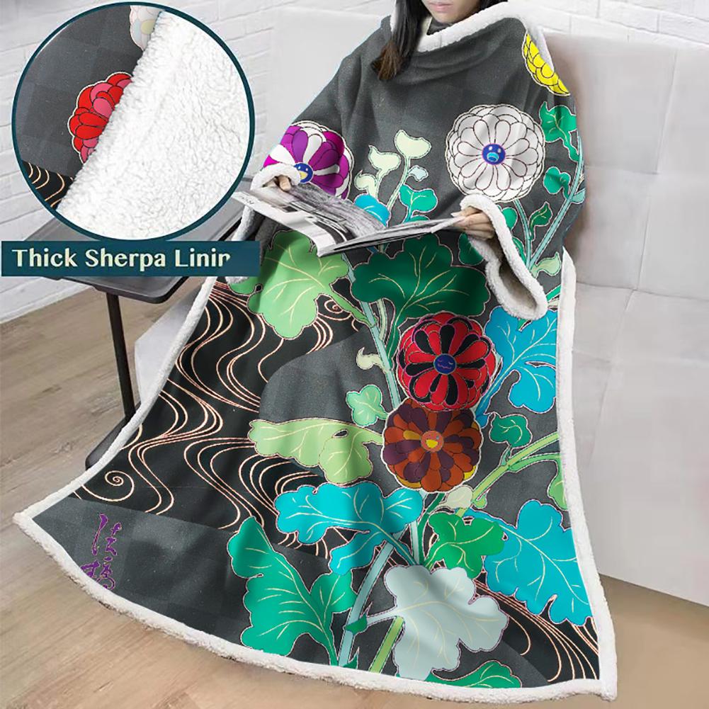 3D Digital Flower Printed Blanket With Sleeves-Cute Cartoon Blanket Robe