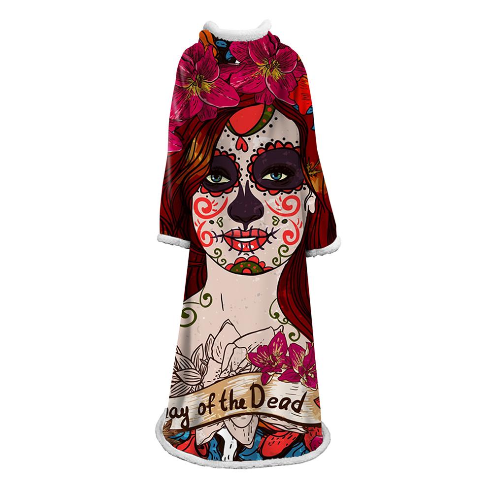 3D Digital Printed Skull Blanket With Sleeves-Horror Blanket Robe