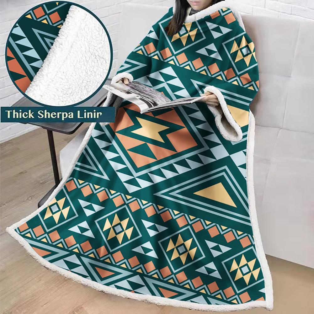 3D Digital Printed Blanket With Sleeves-Geometric Designs Blanket Robe