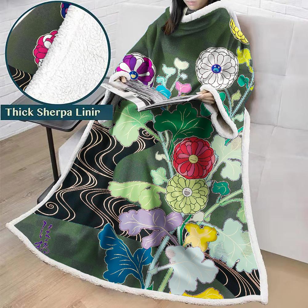 3D Digital Flower Printed Blanket With Sleeves-Cute Cartoon Blanket Robe