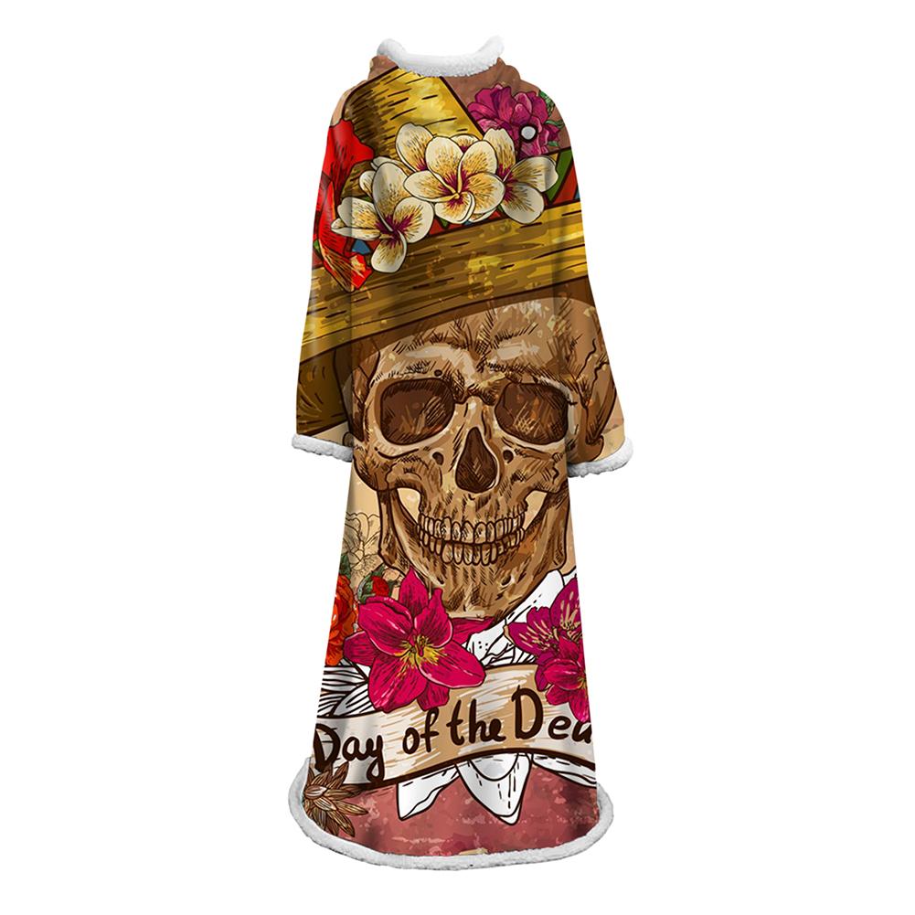 3D Digital Printed Skull Blanket With Sleeves-Horror Blanket Robe