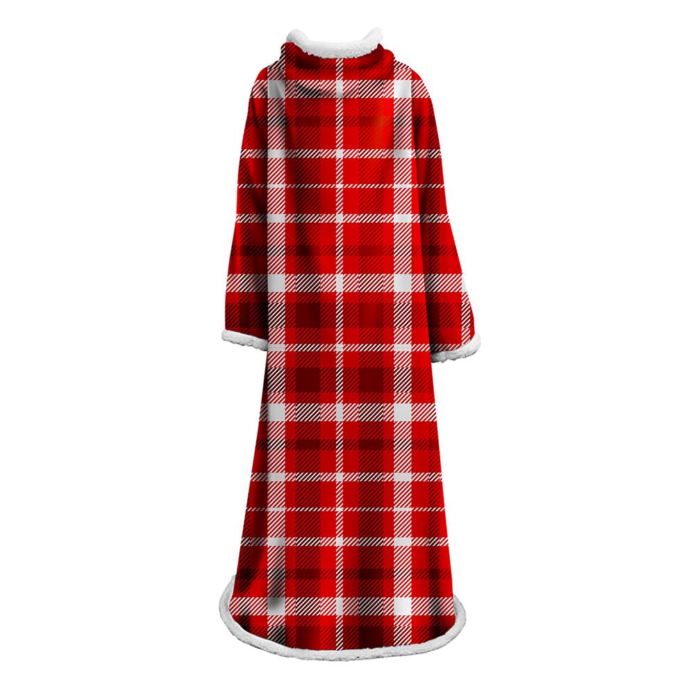 3D Digital Printed Plaid Blanket Robe -Blanket With Sleeves
