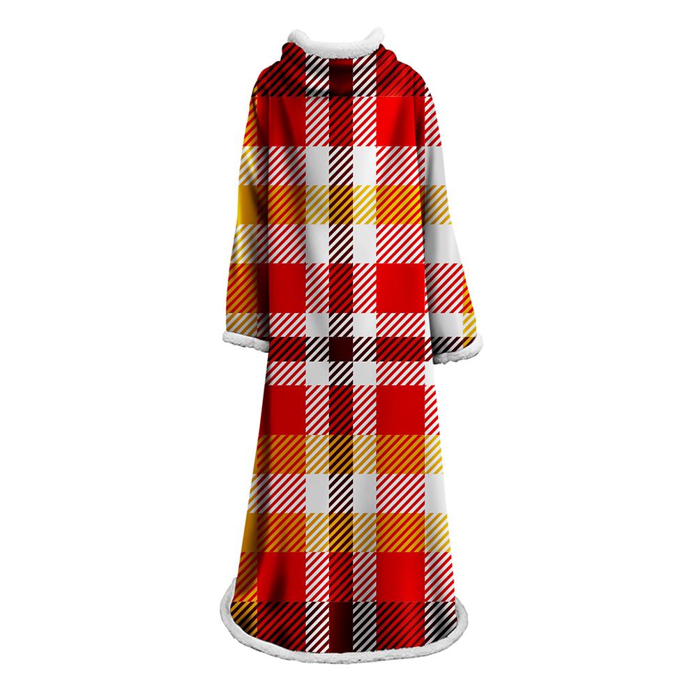 3D Digital Printed Plaid Blanket Robe -Blanket With Sleeves