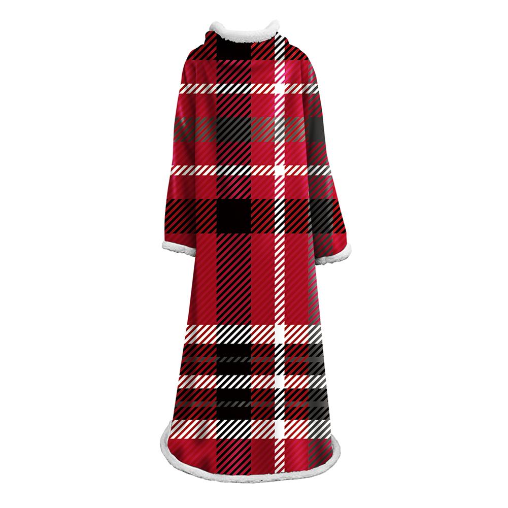 3D Digital Printed Plaid Blanket Robe -Blanket With Sleeves