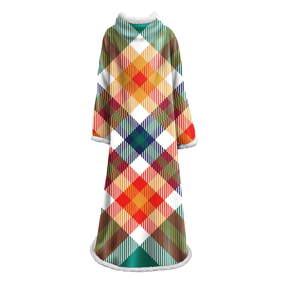 3D Digital Printed Plaid Blanket Robe -Blanket With Sleeves