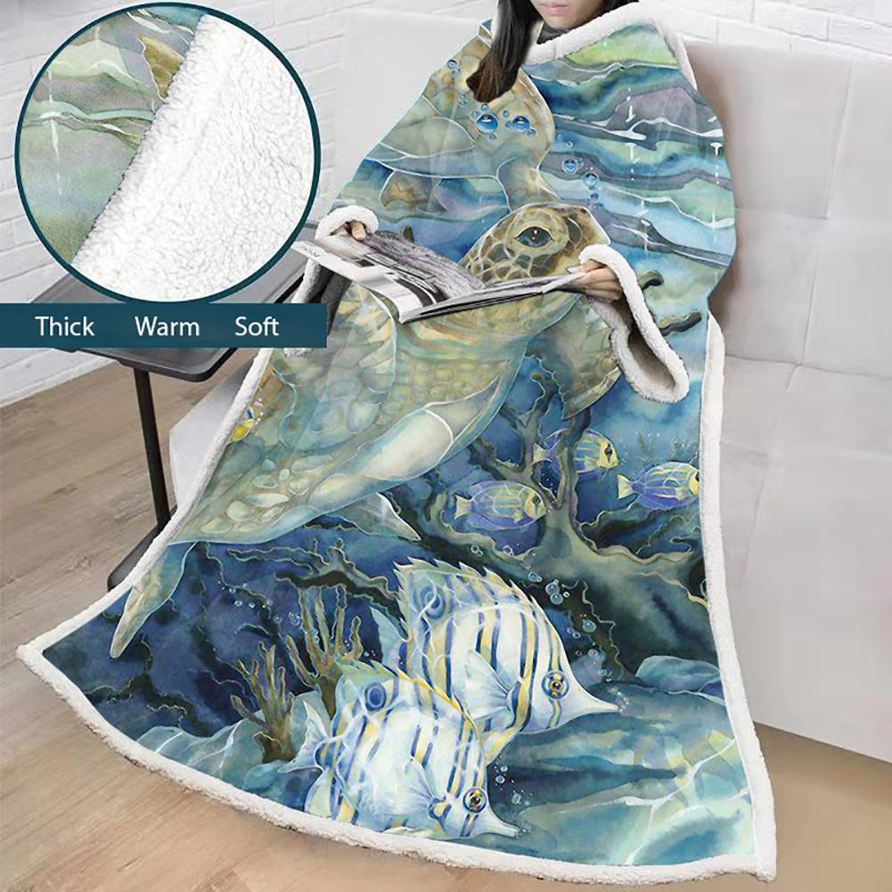 3D Digital Printed Blanket With Sleeves-Marine Animals Blanket Robe