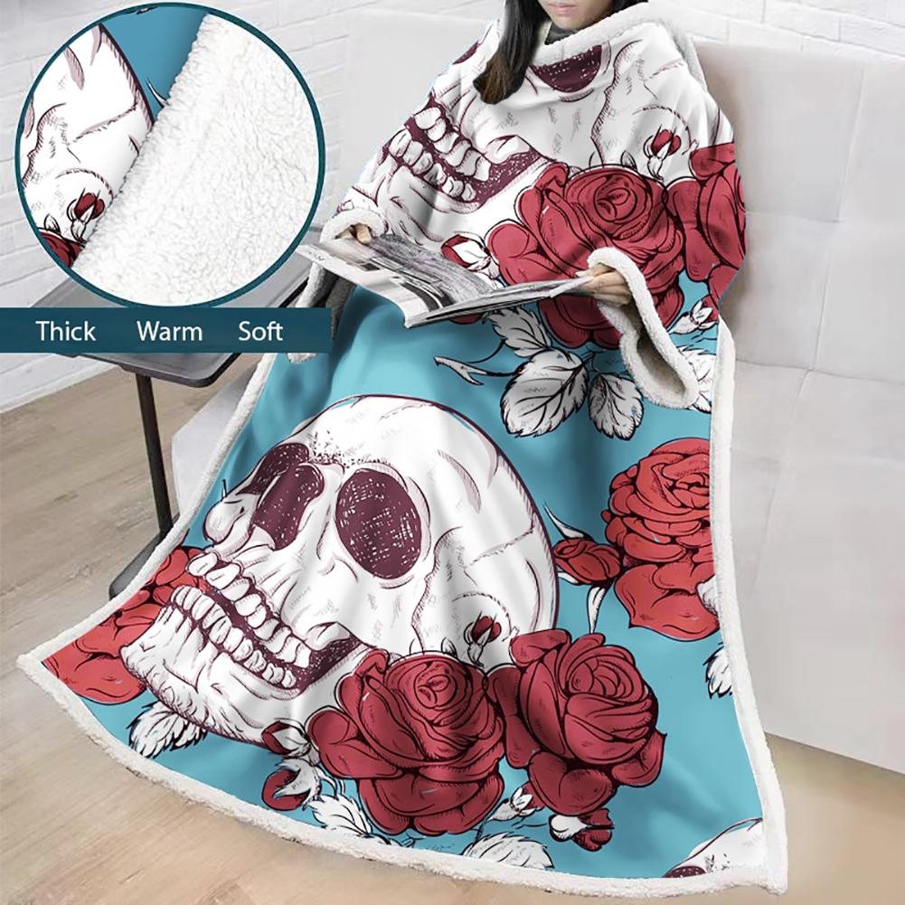 3D Digital Printed Skull Blanket With Sleeves-Horror Blanket Robe