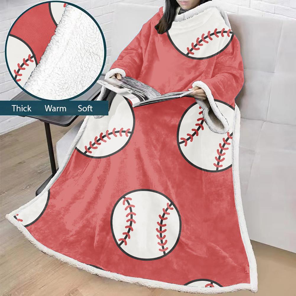 3D Digital Printed Sports Blanket With Sleeves-Baseball Blanket Robe