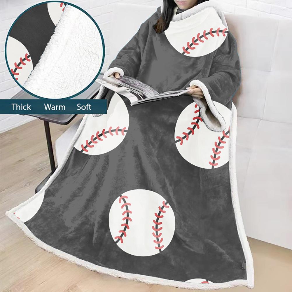 3D Digital Printed Sports Blanket With Sleeves-Baseball Blanket Robe