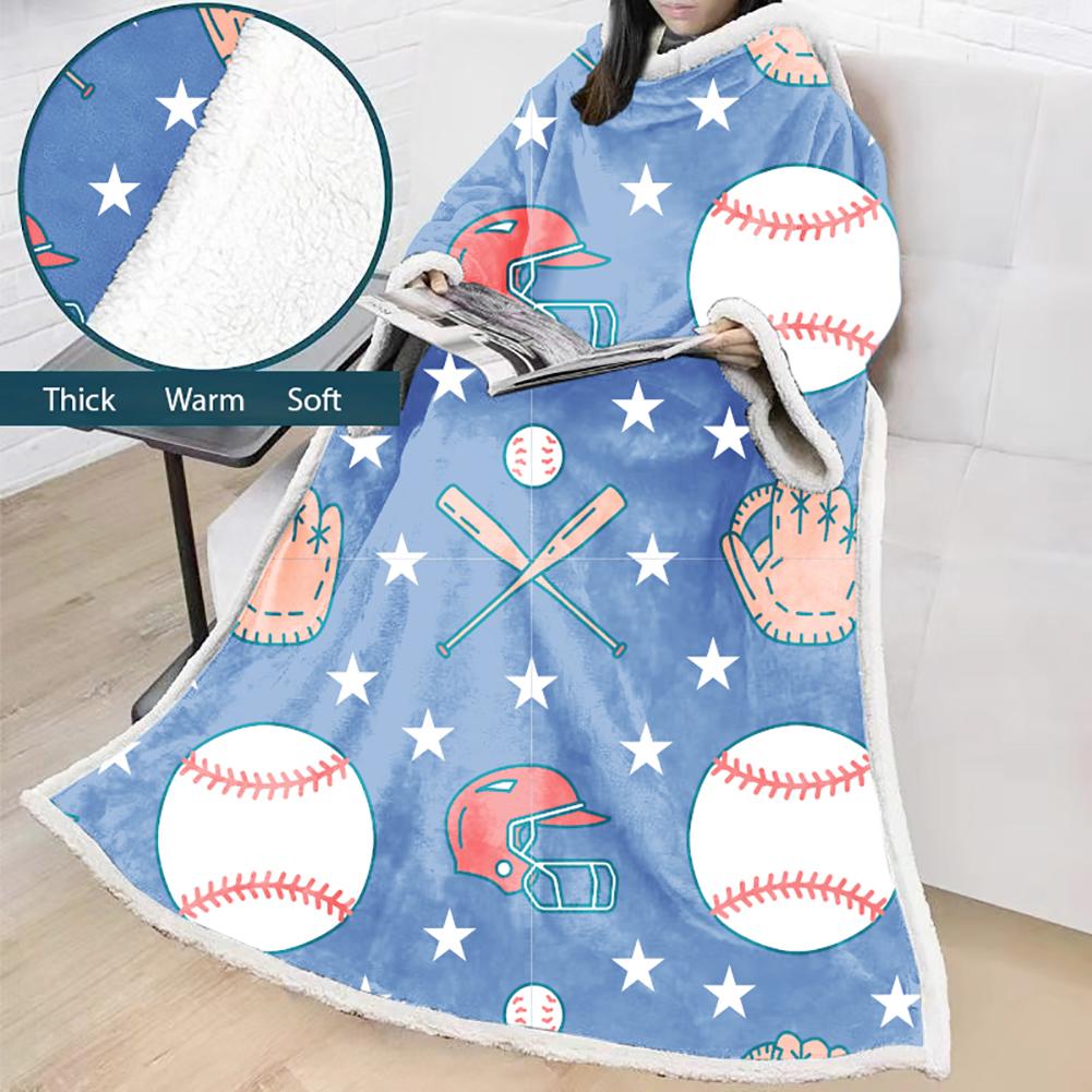 3D Digital Printed Sports Blanket With Sleeves-Baseball Blanket Robe