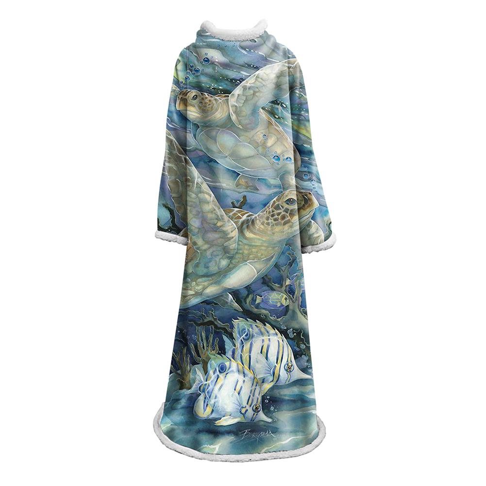 3D Digital Printed Blanket With Sleeves-Marine Animals Blanket Robe