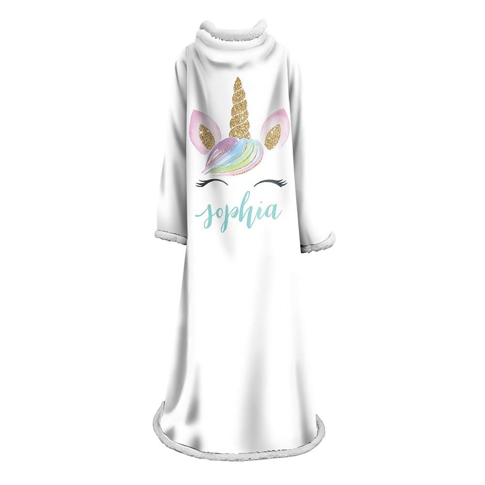 3D Digital Printed Blanket With Sleeves-Cartoon Unicorn Blanket Robe