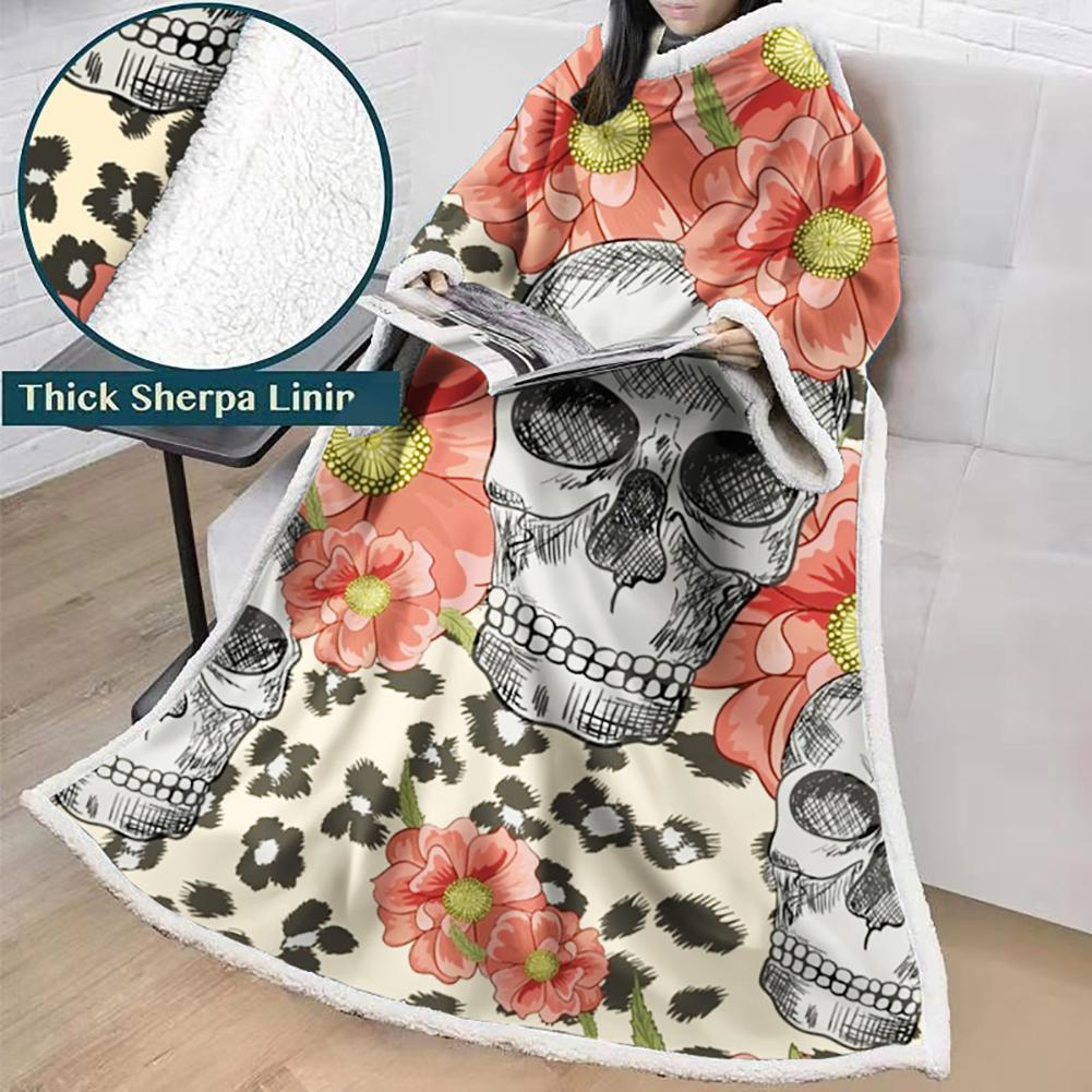 3D Digital Printed Skull Blanket With Sleeves-Horror Blanket Robe