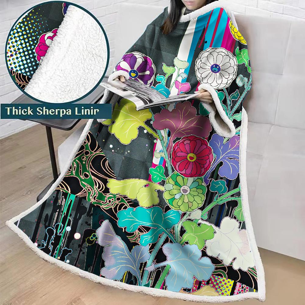 3D Digital Flower Printed Blanket With Sleeves-Cute Cartoon Blanket Robe