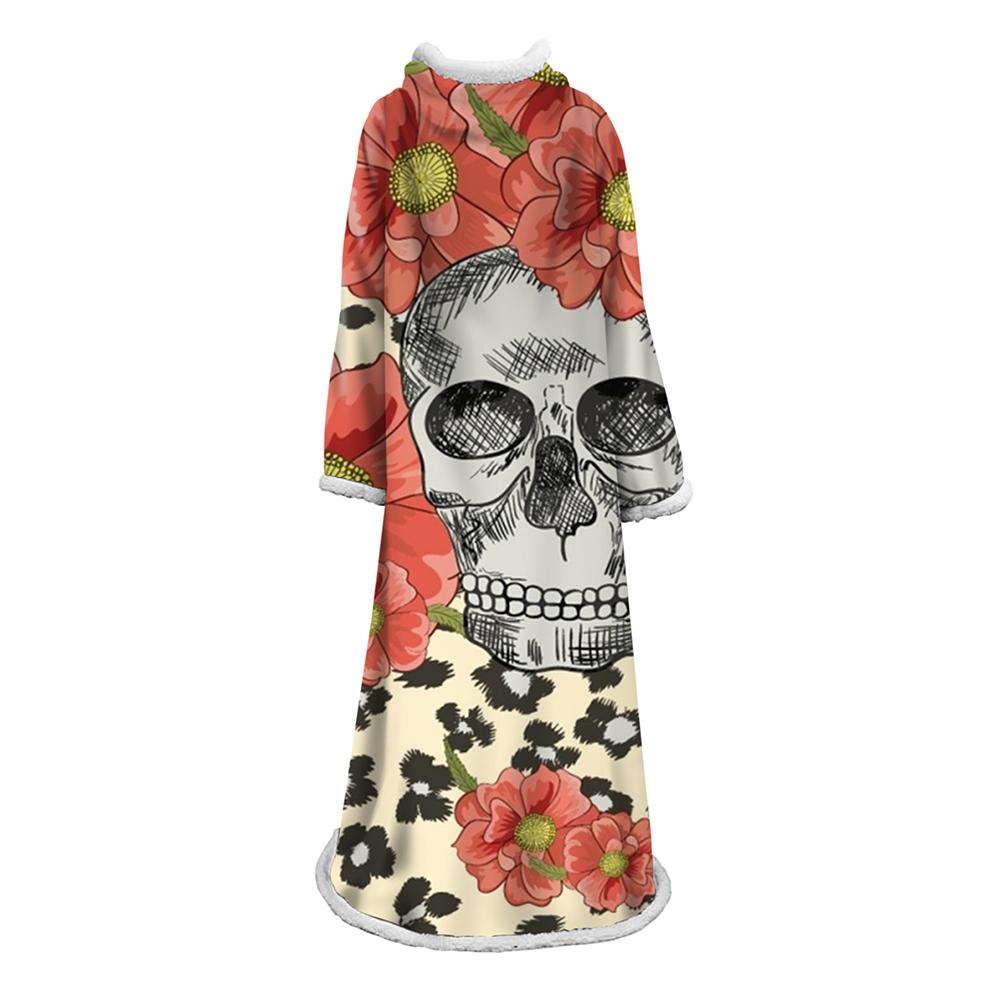 3D Digital Printed Skull Blanket With Sleeves-Horror Blanket Robe