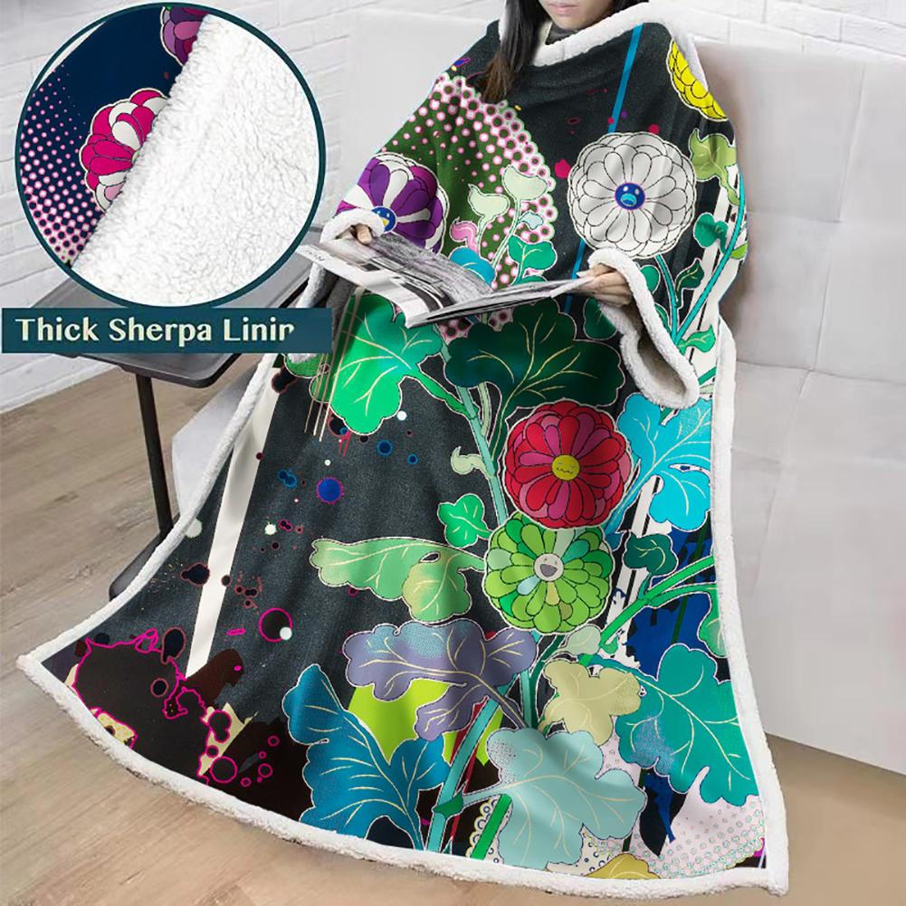 3D Digital Flower Printed Blanket With Sleeves-Cute Cartoon Blanket Robe