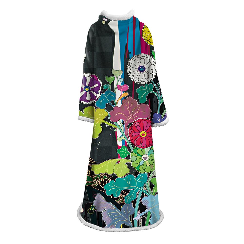 3D Digital Flower Printed Blanket With Sleeves-Cute Cartoon Blanket Robe