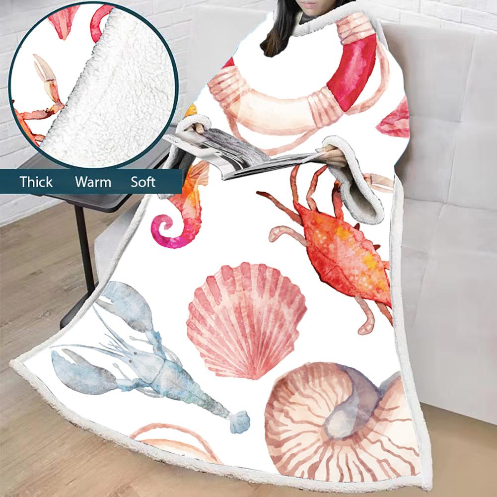 3D Digital Printed Blanket With Sleeves-Seafood Blanket Robe