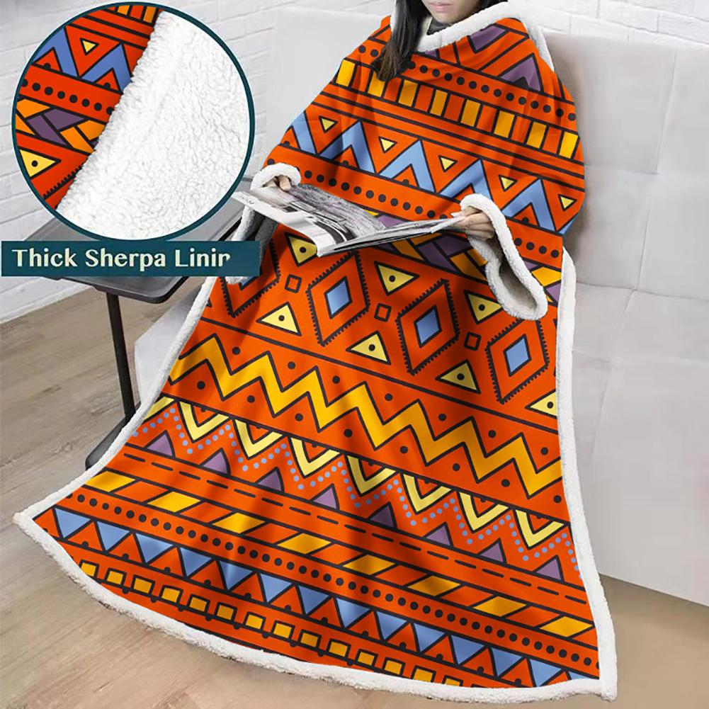 3D Digital Printed Blanket With Sleeves-Geometric Designs Blanket Robe