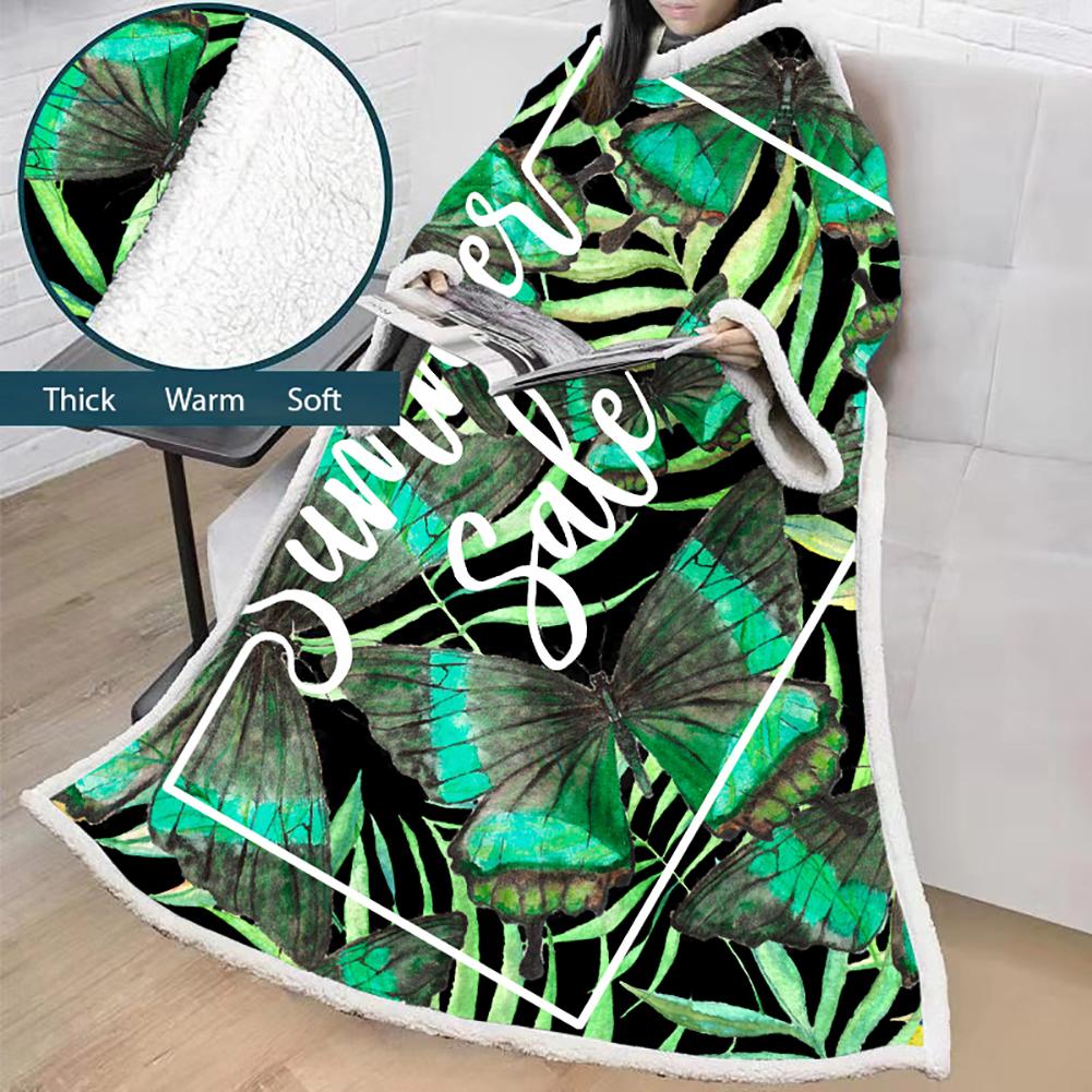 3D Digital Printed Plants Blanket With Sleeves-Leaves Blanket Robe