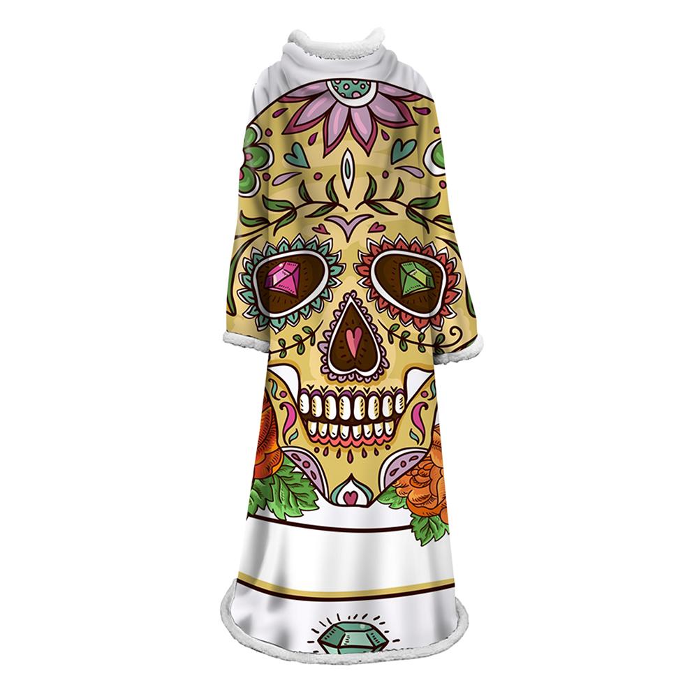 3D Digital Printed Skull Blanket With Sleeves-Horror Blanket Robe