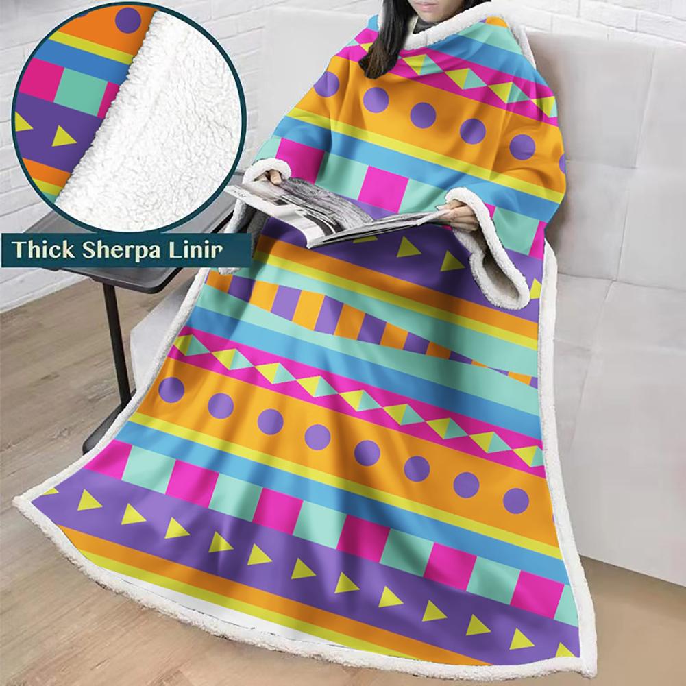 3D Digital Printed Blanket With Sleeves-Geometric Designs Blanket Robe