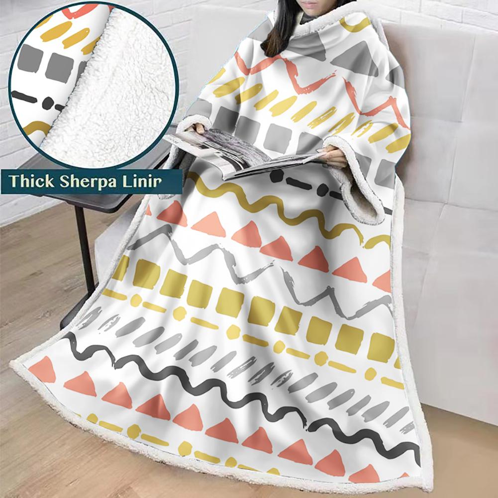 3D Digital Printed Blanket With Sleeves-Geometric Designs Blanket Robe