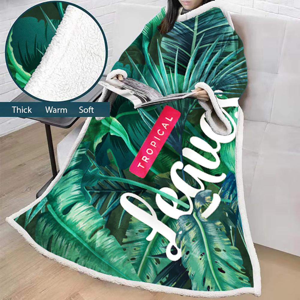 3D Digital Printed Plants Blanket With Sleeves-Leaves Blanket Robe