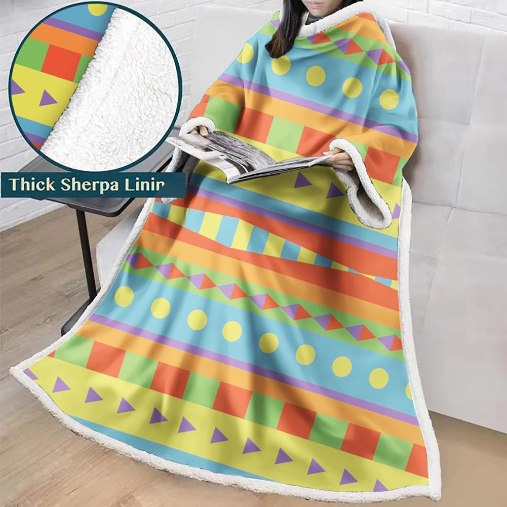 3D Digital Printed Blanket With Sleeves-Geometric Designs Blanket Robe