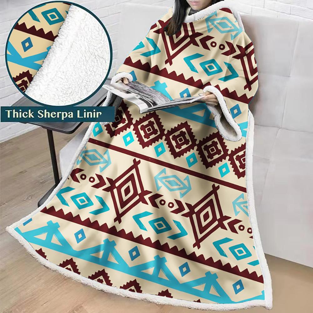 3D Digital Printed Blanket With Sleeves-Geometric Designs Blanket Robe