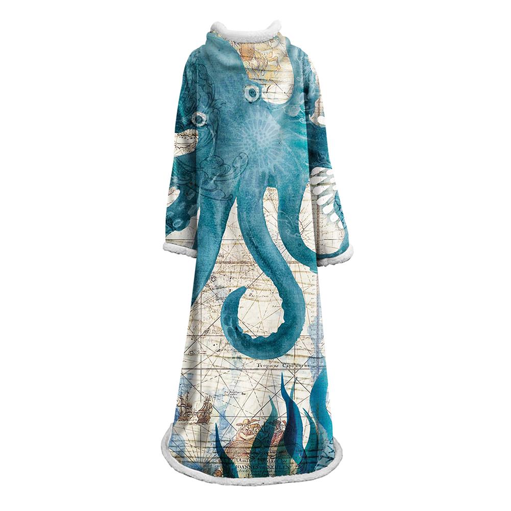 3D Digital Printed Blanket With Sleeves-Marine Animals Blanket Robe