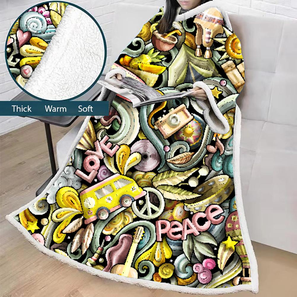 3D Digital Printed Blanket With Sleeves-Hip-Pop Blanket Robe