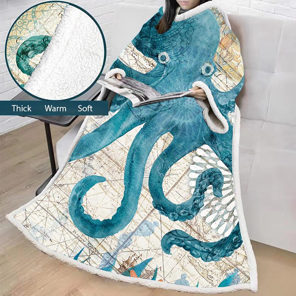 3D Digital Printed Blanket With Sleeves-Marine Animals Blanket Robe