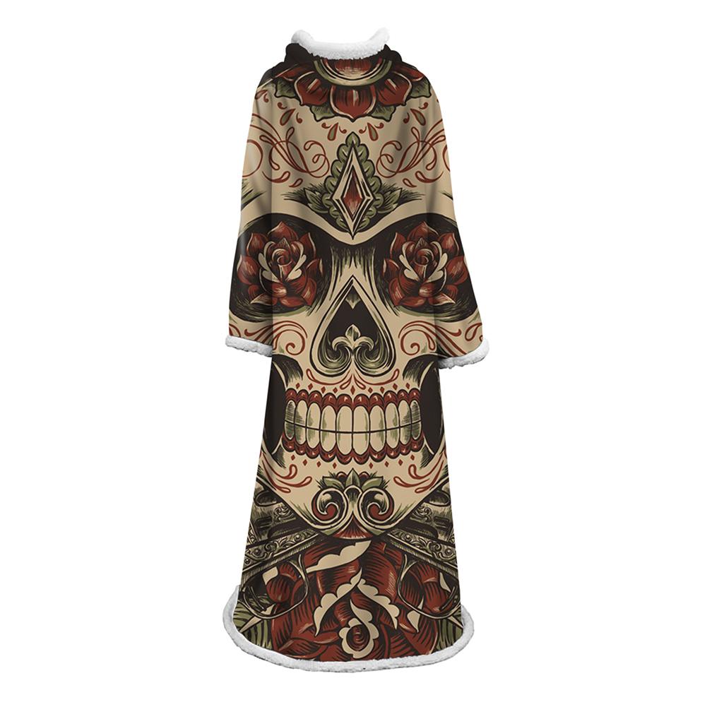 3D Digital Printed Skull Blanket With Sleeves-Horror Blanket Robe