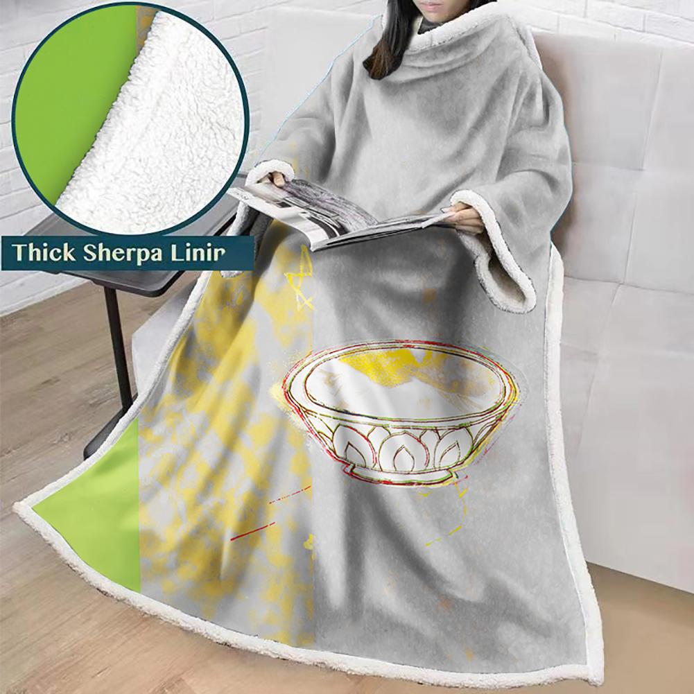 3D Digital Flower Printed Blanket With Sleeves-Cute Cartoon Blanket Robe